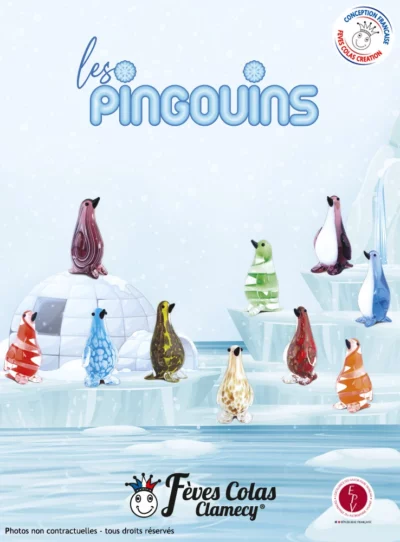 Collection de 10 fèves en forme de pingouins en verre avec pour chacune d'entre elle une couleur éclatante !